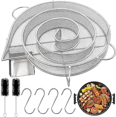 Edelstahl Rauchgenerator, Food Räucherofen, Kaltrauchgenerator, Edelstahl Räucherzubehör, mit 4 Fleischhaken + 2 Reinigungsbürste, Kaltrauchgenerator Grill, für Kugelgrill, BBQ, Räucherofen