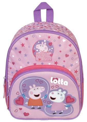 Kindergartenrucksack Peppa Pig rosa Mädchen - Personalisiert mit Name - Mädchenrucksack mit Vortasche - 2 Fächer