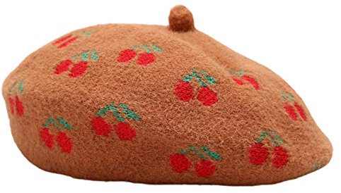 GANYKQ Chapeau de peintre vintage en fausse laine avec imprimé fruits pour femme, Bn, 1