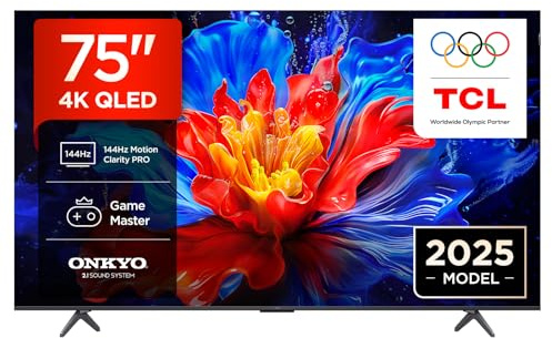 TCL 75P8K 75 Zoll QLED 4K HDR UHD Fernseher, Smart Google TV (Dolby Vision & Atmos, 144Hz Motion Clarity Pro, FreeSync, Onkyo 2.1 Sound, Sprachsteuerung, Kompatibel mit Google Assistant, Google Cast)