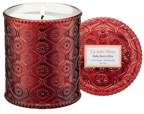 LA Jolie Muse Ruby Berry Scented Candle for Home, Natural Soy, 40 Hrs | Luxury Yellow Jar Candle, Clean Non Toxic Wax, Decorative Candles, Scented Candles Gifts for Women, Tropical Fruity