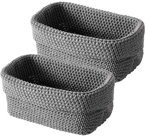 Cesto portaoggetti in corda di cotone intrecciato, set da 2 pezzi, cestino per il fasciatoio, impilabile, per la cameretta dei bambini, il soggiorno, il bagno, 21 x 15,5 x 13 cm (grigio)