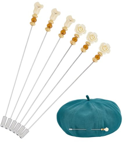 DELORIGIN 8 alfiler de Seguridad Vintage para Sombrero, de 4.9-5.2 pulgadas, con Forma de Flor, de Latón, con Mango Largo, Accesorio para Corbata, Bufanda, Insignia, Sombreros, Trajes, Decorativo.