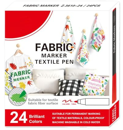 Ruwshuuk Pennarelli per Tessuti per Abbigliamento | 12/24 Colori per Abbigliamento | Penna Lavabile per Dipingere Textile Casa Esterno Scarpette Ceramiche Graffiti Shopper Tovaglia Poliestere