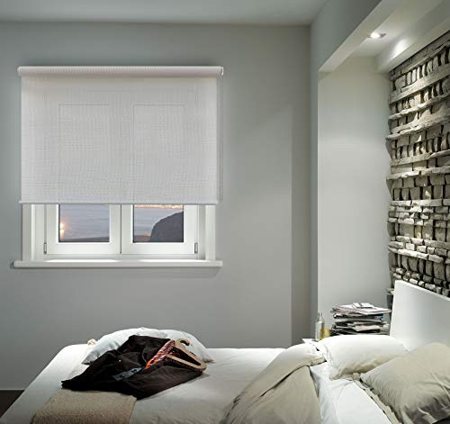 Tenda a Rullo Jacquard Falconieri – Tessuto Screen Bianco Traspirante, Filtrante e Anti-UV, Elegante e Moderna, Protezione Solare per Interni – Su Misura per Casa e Ufficio (90 x 250 cm)
