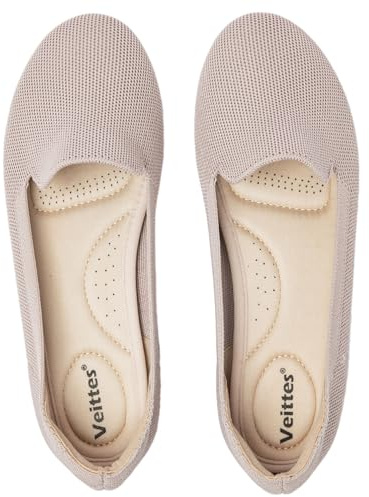 Veittes Women's Wide Width Flats Shoes,Comfortable Breathable Casual Slip on Round-Toe Knitted Dressy Ballet Flats,Tan,8.5 Wide,2205003