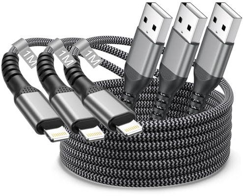 Cavo iPhone USB Lightning 1M 3Pezzi, Cavo Lightning USB Apple Certificato MFi Cavetto i-Phone Filo Caricatore Nylon Cavi USB a Light-ning Carica Rapida per i-Phone 14 13 12 11 Pro Max/XS/XR/8/7/6/iPad
