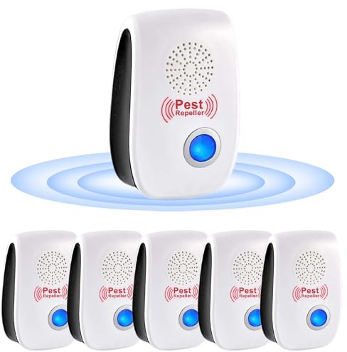 RUTIDA Repelente Ultrasónico de Plagas, 6 Pack Electrónico Repelente Mosquitos Control de Plagas, Repelente Ultrasónico Mosquitos para Interiores, Moscas, Ratones, Cucarachas, Arañas, Roedores