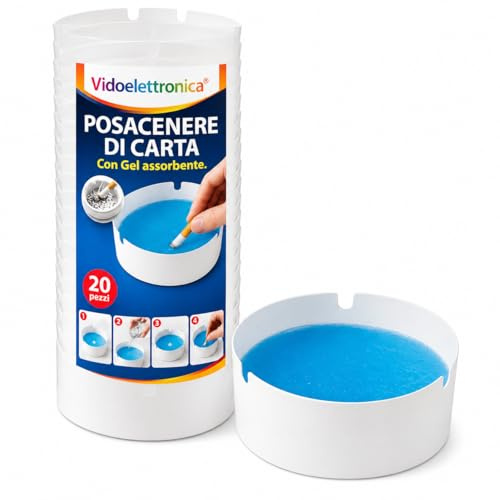 Vidoelettronica® Cenicero de papel con gel absorbente, 20 unidades, cenicero desechable con agua, apaga la ciclo al instante, reduce el humo residual y los malos olores, papel reciclado