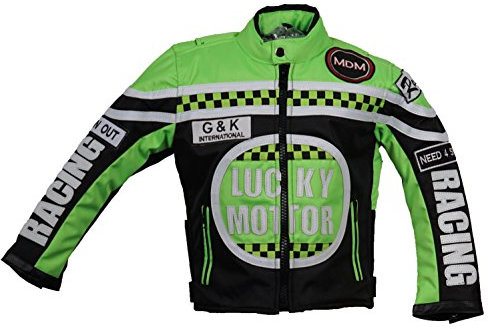 MDM Veste de moto pour enfant, veste de motard, veste de course, vert, noir/vert, XXL