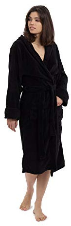 Lumaland Luxury Mikrofaser Bademantel mit Kapuze für Damen und Herren verschiedene Größen und Farben Schwarz XXL