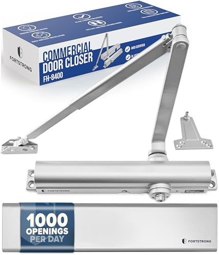 Commercial Door Closer FH-8400 Heavy Duty Adjustable Grade 1 Standard Automatic Door Closing Hinge - ADA Compliant UL & CUL UL10C Listed - Aluminium Finish - High Traffic (Silver)