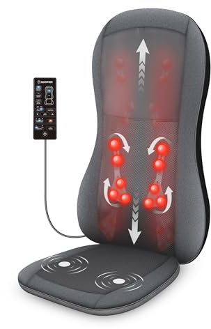 Comfier Massaggiatore Schiena con Calore -2D/3D Sedile Massaggiante Shiatsu con 10 Nodi di Massaggio, Sedia Massaggiante con Impasto Rotante per la Schiena