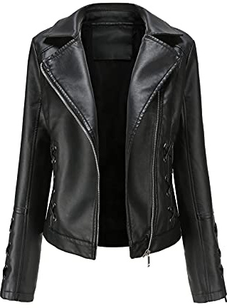 luohaibell Veste en Cuir Blazer Pour Femme Simili Cuir Biker Manteau Femme Grande Taille Croix Sangle Mode Zippé Biker Blouson Noir 3XL