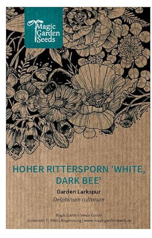 Pazifischer Hoher Rittersporn 'Magic Fountains-White, Dark Bee' (Delphinium cultorum) 10 Samen Gartenrittersporn mehrjährige Staude Schnittblume Bienenweide