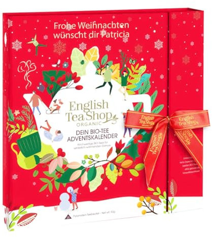 Tee-Adventskalender 2025 mit Personalisierung I 25 edle Tees im Klappetui mit Schleife I Nachhaltiger Adventskalender I Perfekt für Teeliebhaber zu Weihnachten