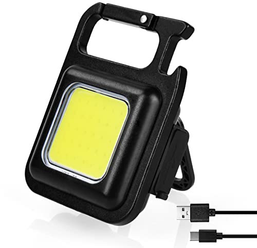 URAQT Mini Lampe de Travail Portable, 7 Modes Porte-clés Lampe de Poche, 800LM USB Base Magnétique Étanche Lampes d'inspection Rechargeable avec Ouvre-Bouteille pour Camping/Repair/Emergency