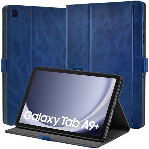 AsileCuir Handgemachte Hülle für Samsung Galaxy Tab A9 Plus 11 2023 (SM-X210 / X216 / X218),Premium veganem Leder,Magnetische Schutzhülle mit Tasche,Schreibwinkel Case,Auto Schlafen/Wachen,Blau
