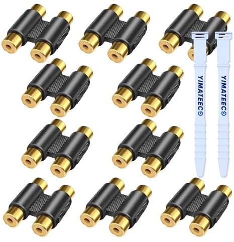 YIMATEECO Adapter RCA Video Cinch 2 RCA Hona till Hona, RCA Ljudkabel till Rca Koppling, Guldpläterade Cinch Kontakter för Aktiv Subwooferkabel, Förstärkare, TV-Kabelkonvertering (svart, 10 stycken)