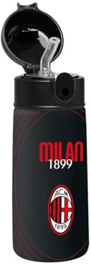 Seven Borraccia - A.C. MILAN Calcio, Nero Rosso, Borraccia Termica in Acciaio Inox Interno Esterno, Mantenimento Temperatura fino a 24h, Borraccia Scuola Bambino