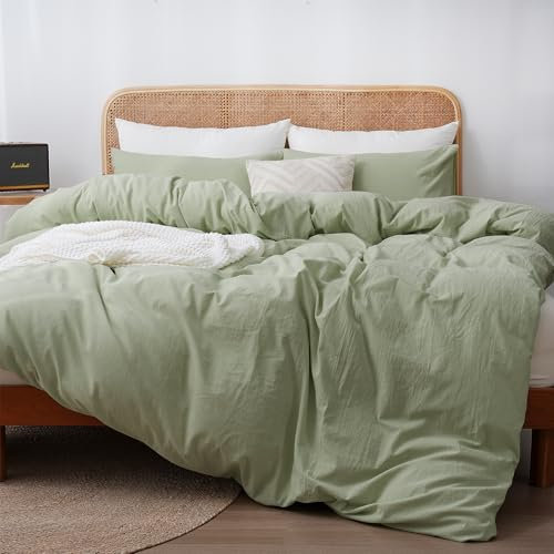 ATsense Bettwäsche 135x200 cm Baumwolle 4teilig, Bettwäsche-Sets Hellgrün ÖkoTex-Zertifizierte mit Leinenartigem Griff, Atmungsaktiv, 2 Bettbezug und 2 Kissenbezug 80x80 cm