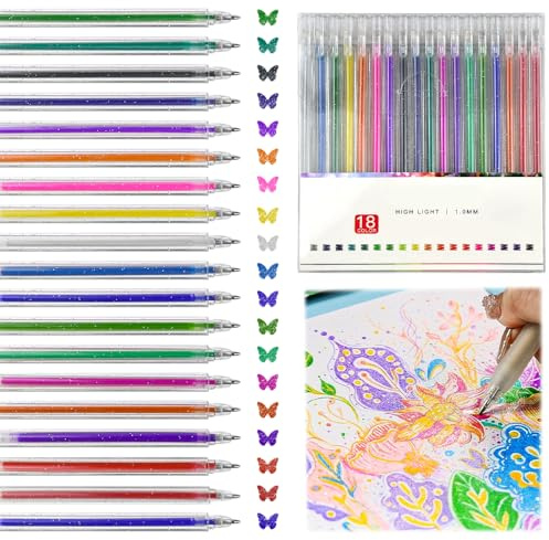 EMAGEREN 18er Glitzer Gelstifte Set, 1.0 mm Glitzerstifte Gel Gelschreiber mit Metallic Glitzer Druckkugelschreiber für Kinder & Erwachsene (18 Farben)