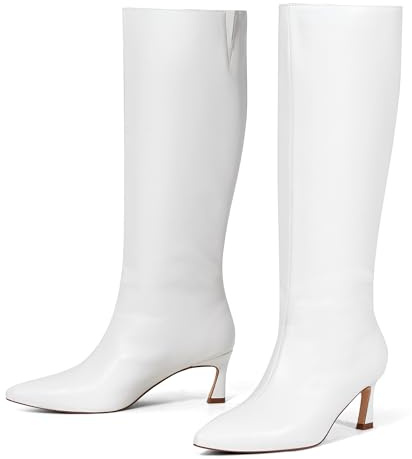 GENSHUO Botas altas hasta la rodilla para mujer, de 2.3 pulgadas, tacón bajo, botas largas y altas con puntera puntiaguda, para invierno, otoño, sexy, a la moda, cómodas, zapatos de vestir
