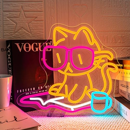 VYXIN Lettura a forma di gatto con luce al neon per decorazione da parete, luce al neon per lettura, camera da letto, adatta per aule, libri, feste, biblioteca, bar, sala lettura, decorazione per