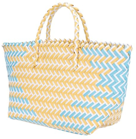Amosfun Cabas Tressé en Plastique Réutilisable Grosse Capacité pour Fruits et Boissons, Design Polyvalent pour Supermarché et Rangement la Maison