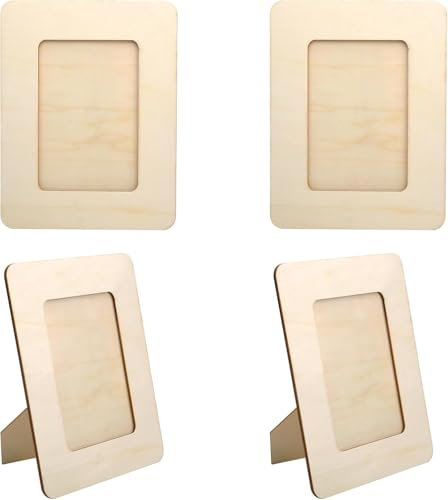 DIY Wooden Picture Frame, 4 Pack Square Photo Frames for Wall Decor, Handmade Craft Set Mosaic Frame for Kids Craft, Paintable & Decoratable, 8x6 inch, Ideal for Multiple Pictures Gift