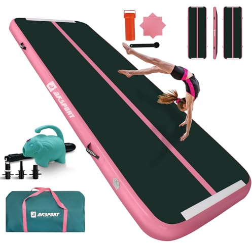 AKSPORT Esterilla hinchable de aire para tumbling, 3/4/5/6 m, esterilla de gimnasia de aire, 10/20 cm de alto, con bomba de aire para el hogar, el balanceo, el gimnasio, la formación, las animadoras