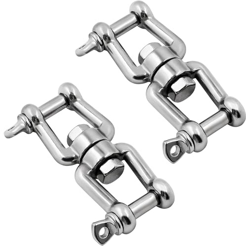 MEMUME Boat Anchor Swivel Shackle 1/4 inch 5/16 inch 3/8 inch 1/2 inch (4 Size) Jaw - Jaw Anchor China Swivel Connector 316 Stainless Steel Marine Grade Double Shackle (5/16 inch 2 Pack)