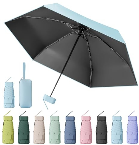MPXEAVG Travel Umbrella, Handbag Umbrellas, Compact Umbrella with Case, for Women Handbag Size, UV Protection for Men Women (Sky blue)