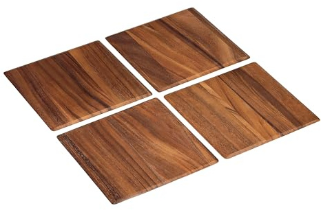 Tala Square Table Mats, Lacquered Acacia Wood Boards, Ideal for Serving, Dining and Food Display, Set of 4 with Each Board Measuring 25x25x0.8cm Making Them a Perfect Place Setting
