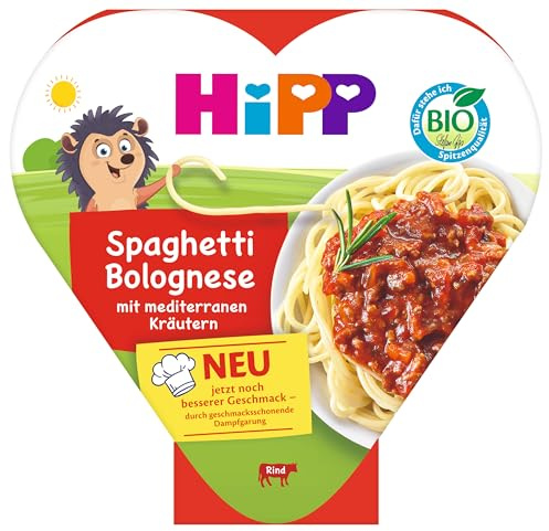 HiPP Bio Spaghetti Bolognese mit mediterranen Kräutern (6 x 250g), Menü ab 1 Jahr, schonend dampfgegart, kindgerecht gewürzt, in Bio-Qualität