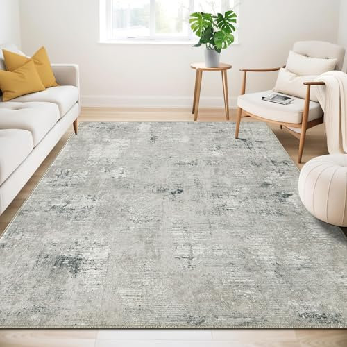 Guchuang Bedding Alfombra de salón 160 x 230 cm, alfombra abstracta de salón gris pelo corto, alfombra antideslizante lavable, alfombra grande para dormitorio, comedor decoración