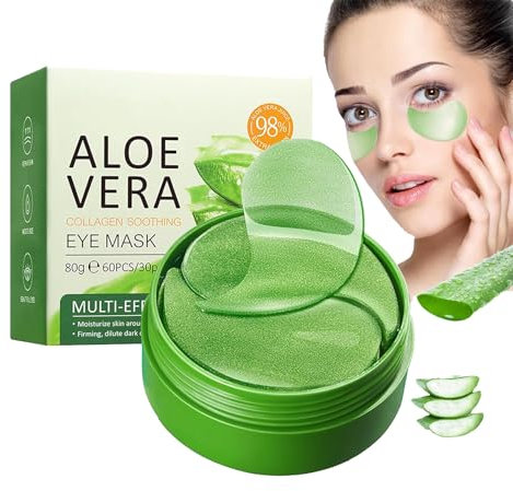 60 PCS Masque Yeux Aloe Vera,Patch Yeux Collagene et Acide Hyaluronique,Patch Yeux Anti Cernes,Nourrit et lisse le contour des yeux, Pour Poches et Peau Fatiguée, Soins Visage Homme Femme
