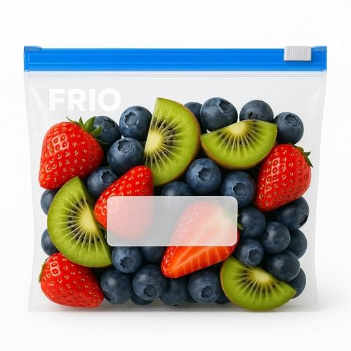 FRIO – 20 bolsas con cierre deslizante, 1,5L (21x25 cm), reutilizables y herméticas, con base expandible – Para congelador y almacenamiento de alimentos