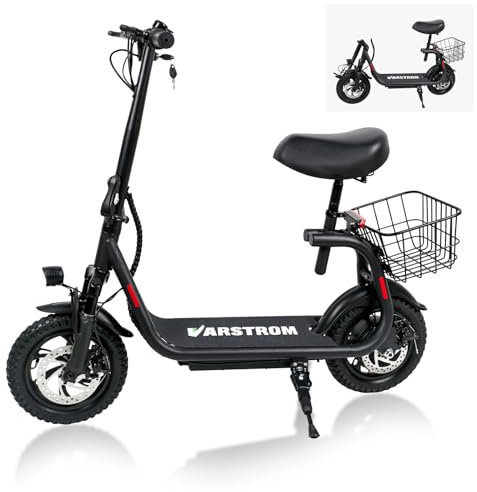 Elektroscooter mit Sitz für Erwachsene, 500W Motor, 36V 13Ah Akku, 35 km Reichweite, Verstellbarer Sitz & Korb, doppelte Scheibenbremsen, Vorderradfederung, straßenzugelassen, Tempomat, Nullstart