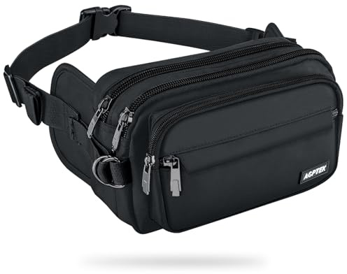 AGPTEK Bum Bag, Large Capacity RFID Waist Bag for Men Women, Black, S | Adjustable & Waterproof Bumbag Fanny Pack Running Belt for Travel, Running, Shopping, Hiking, Dog Walking, Cycling, Climbing