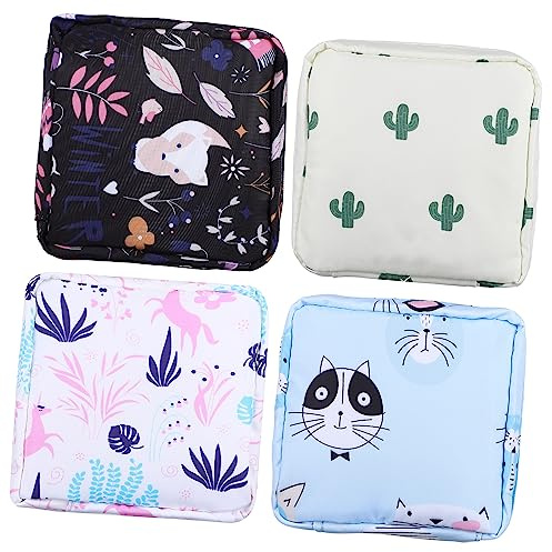 VALICLUD Sanitary Napkin Storage Bags Pouch Set of 4 with Zipper, Portable Feminine Product Organizer with Animal Prints, Reusable Sanitary Pads Holder for Travel and Daily Use by Women Assorted style