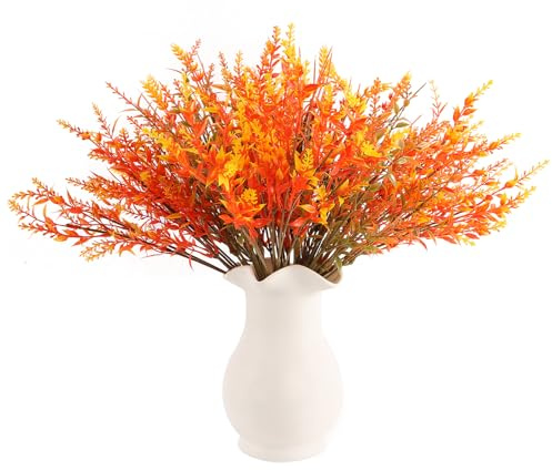 msymsyu Flores artificiales, 8 paquetes de decoraciones de otoño de 36 cm, lavanda artificial, naranja otoñal, hojas afiladas, flores de lavanda para sala de estar, oficina, boda