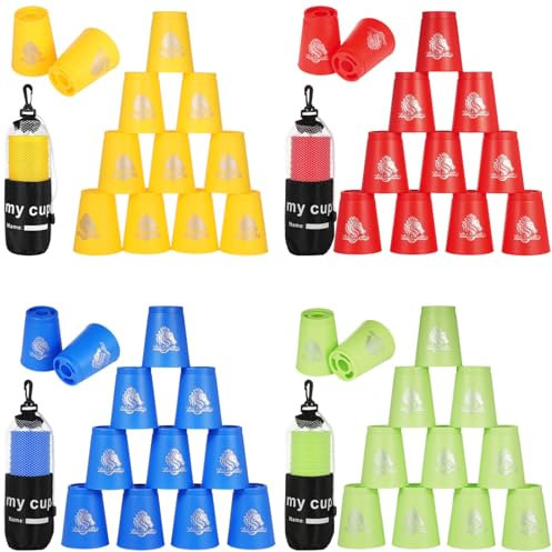 Lot de 48 gobelets empilables avec motif cheval, jeu de défi de vitesse, gobelets en plastique pour famille, rouge, bleu, vert, jaune