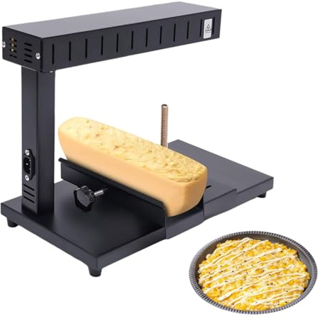 Macchina per la fusione del formaggio elettrica commerciale 750 W Tradicional Raclette Melting Machine con 4 piccole teglie da forno Mezza ruota per formaggio Angolo regolabile Riscaldamento rapido