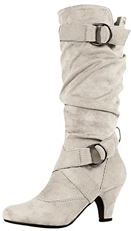Botas de Media Caña para Mujer Bota Cana Alta con Tacon Medio y Punta Fina comodas Elegantes cremallera lateral cómodos botines tacón invierno zapatos