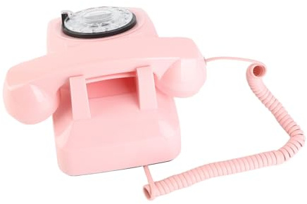 Akozon Retro Roterande Telefon - Vintage Hemtelefon med Sladd med Mekanisk Ringsignal, Handsfree-funktion och Elegant Design i Rosa