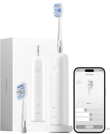 Laifen Wave Pro Cepillo de Dientes Eléctrico Sónico con Tecnología WaveMotion de 60° y 66.000 VPM, 70 Días de Autonomía, Sensor de Presión, Carga Inalámbrica, 2 Cabezales Pro Incluidos (Blanco)