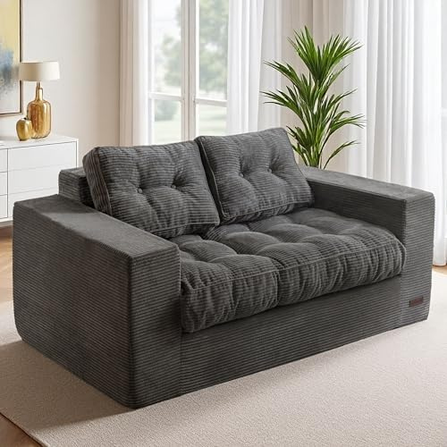 MAXYOYO Canapé 2 Places en Velours Côtelé, 150 cm, Fauteuil de Sol Rembourré avec Accoudoirs, Grand Pouf pour Chambre à Coucher et Salon