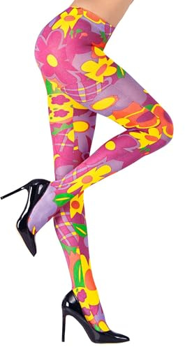W WIDMANN MILANO Party Fashion - Collants avec motif à fleurs, 40 DEN, hippie, fleurs, costume