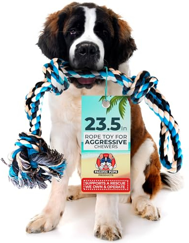 Pacific Pups Products Large Dog Rope Toy for Large Dogs - 23.5 Dog Tug of War Toy - Durable Big Pull Rope for Aggressive Chewers & Teething Puppies